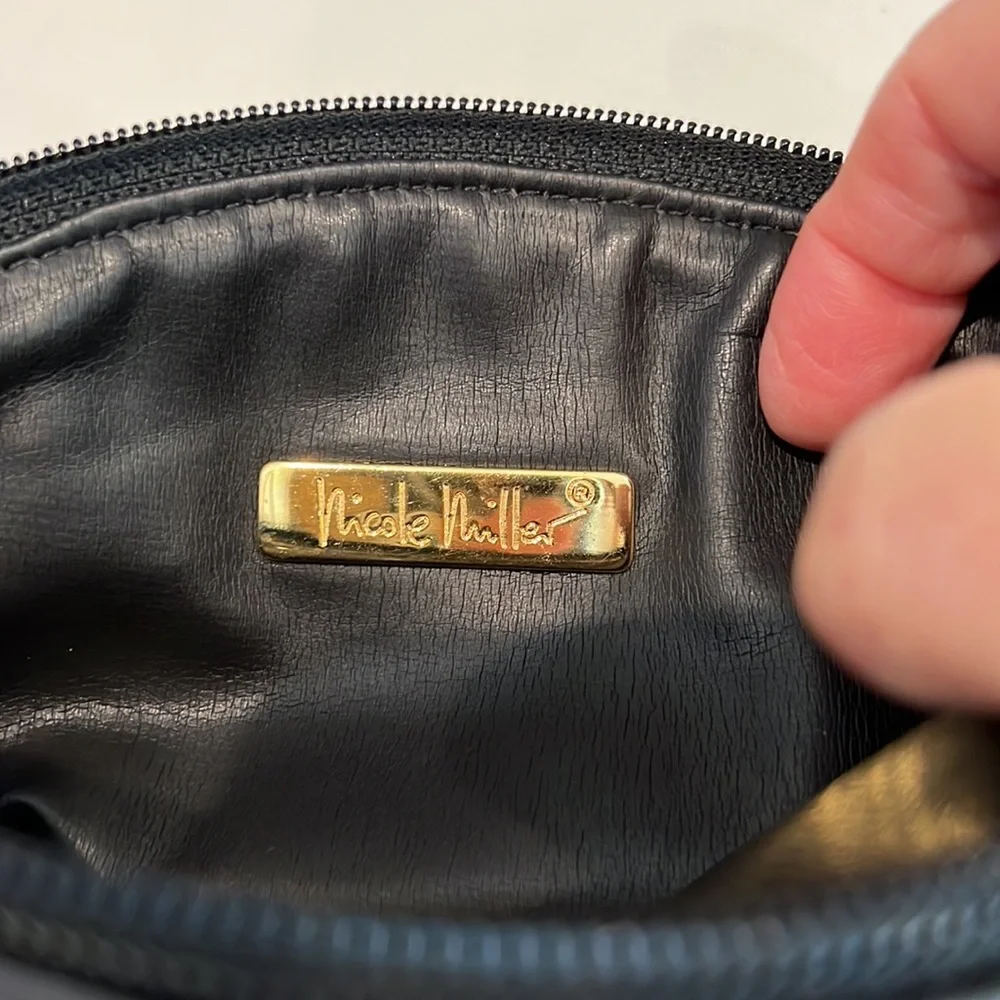 VTG 1994 Nicole Miller Silk Cosmetic Pouch Leather Trim Christmas Ski Travel